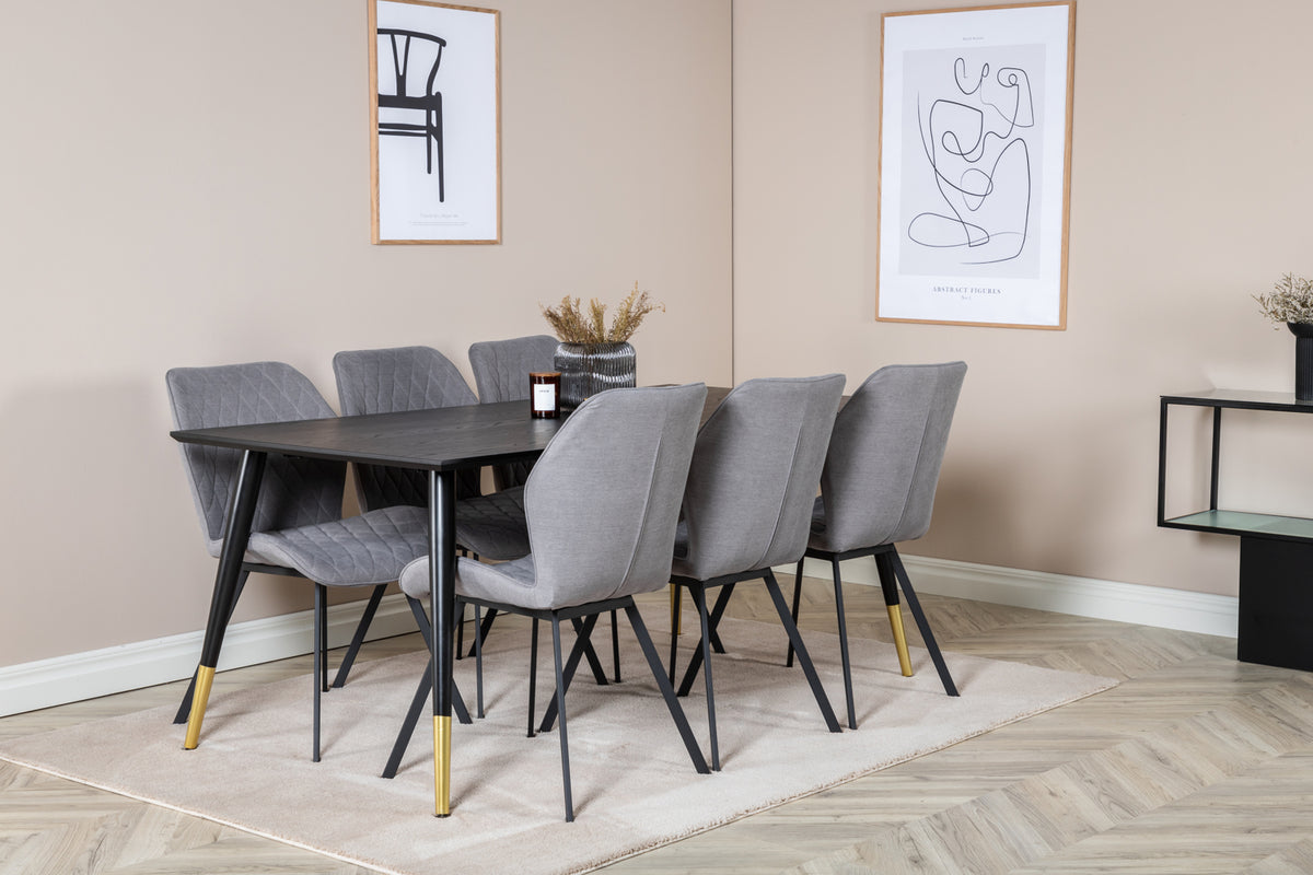 Dining Chair 2-pack Grey + Rectangular Dining Table 180 x 75 x 90 Black