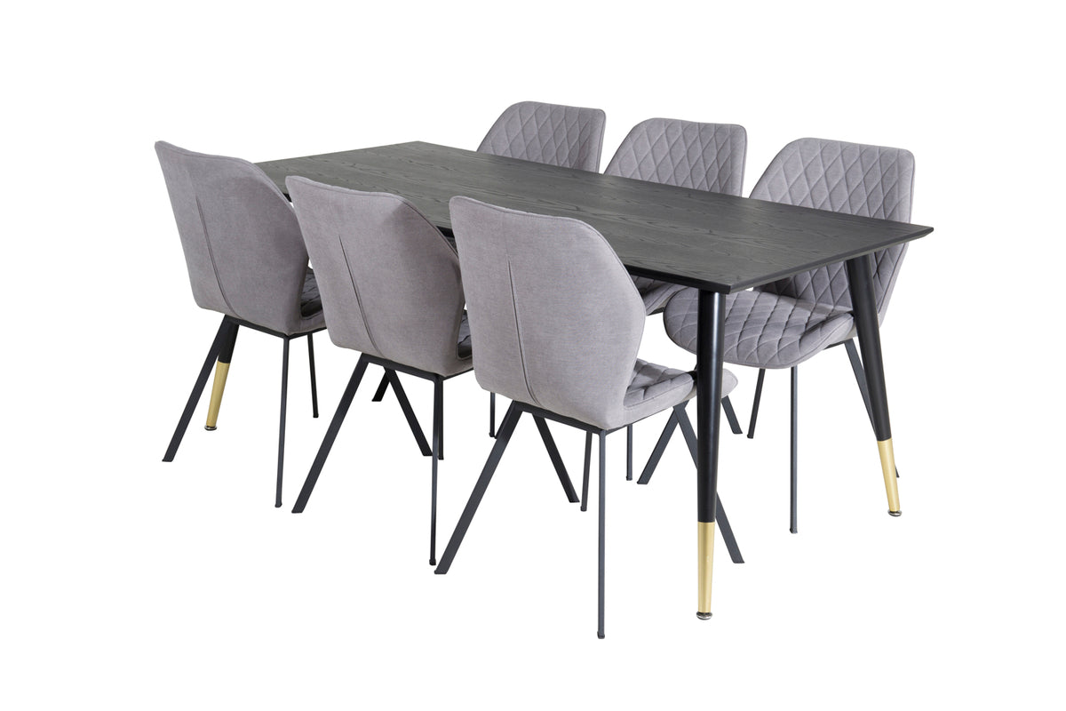 Dining Chair 2-pack Grey + Rectangular Dining Table 180 x 75 x 90 Black