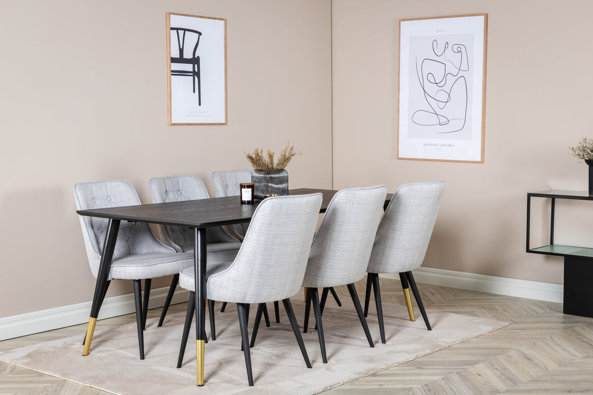 Rectangular Dining Table 180 x 75 x 90 Black + Dining Chair 2-pack Grey