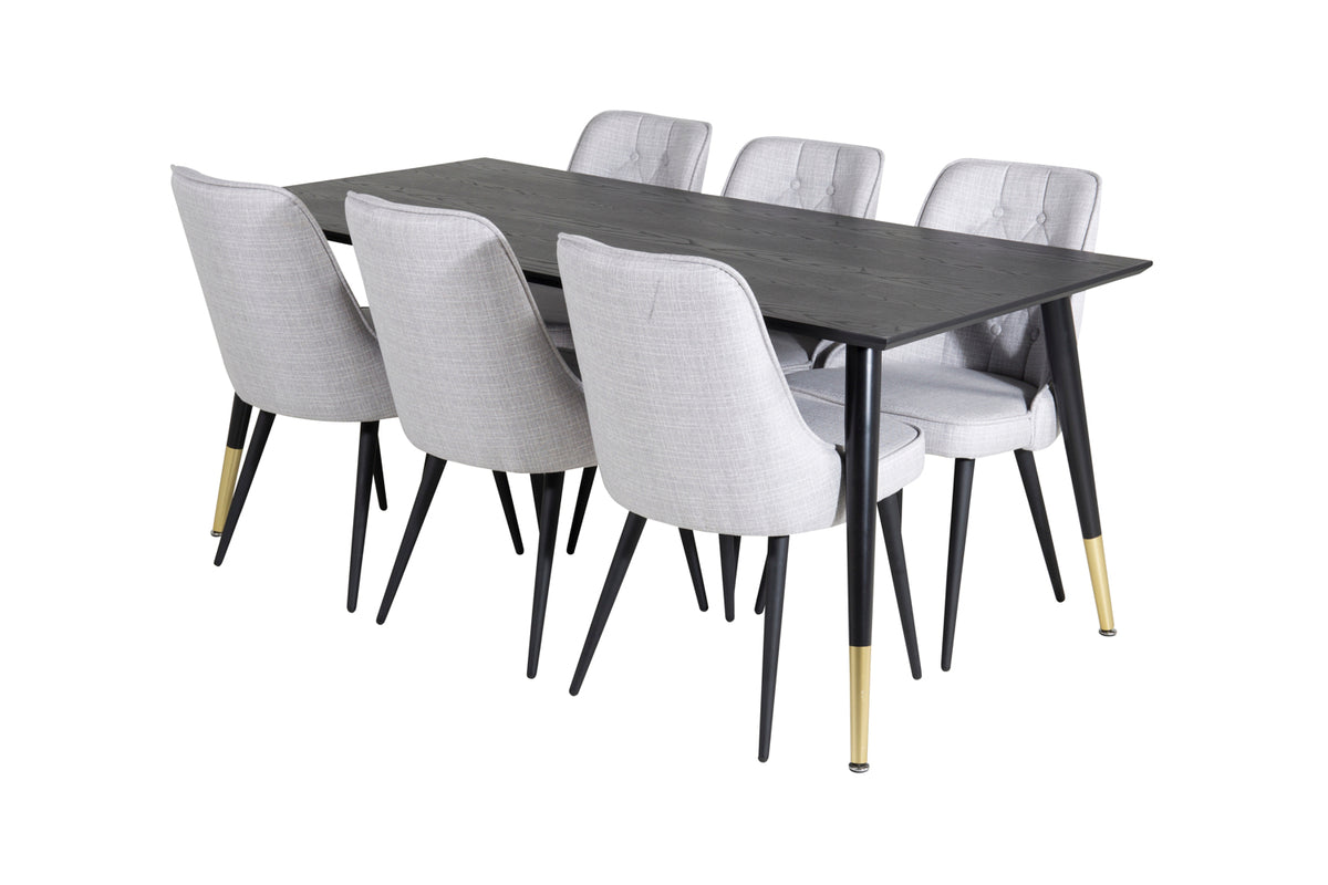 Rectangular Dining Table 180 x 75 x 90 Black + Dining Chair 2-pack Grey
