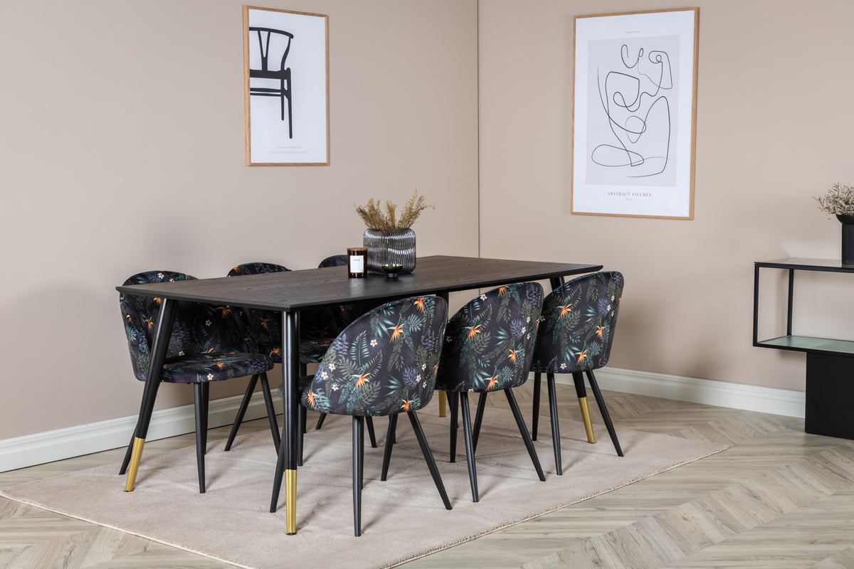 Rectangular Dining Table 180 x 75 x 90 Black + Dining Chair 2-pack Black