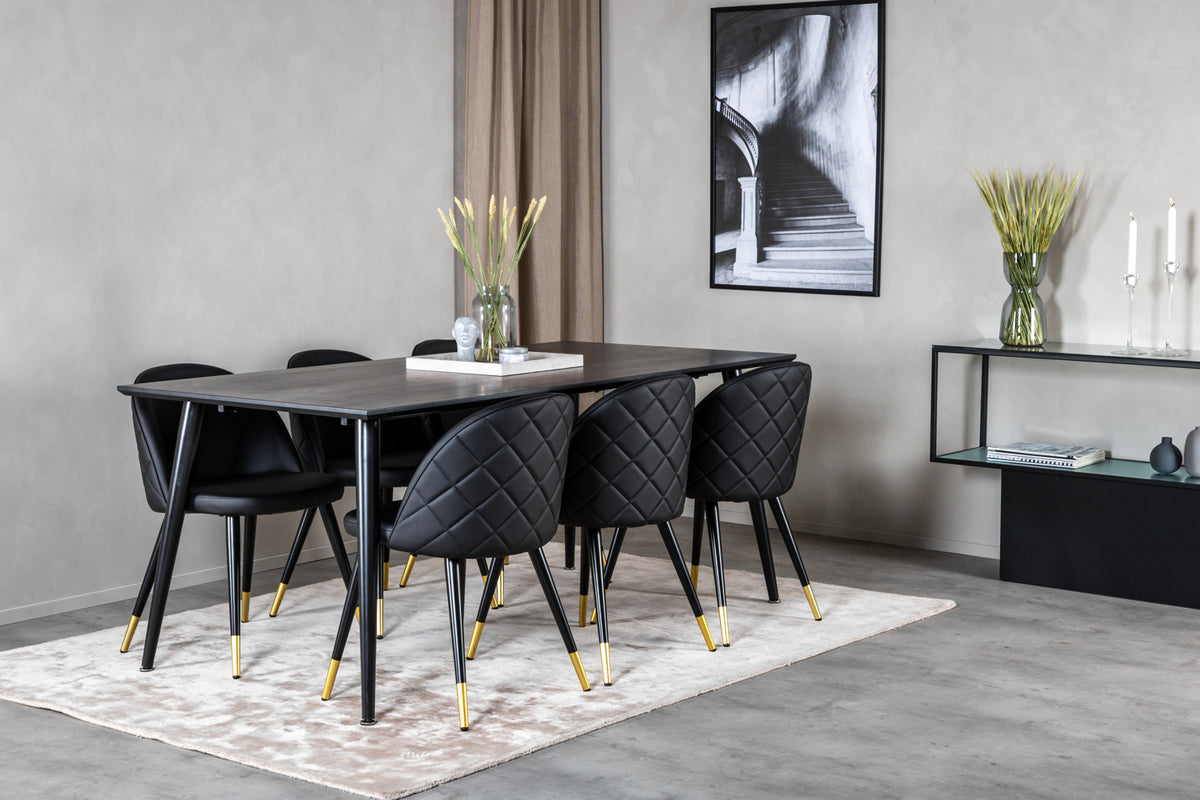 Rectangular Dining Table 180 x 75 x 90 Black + Dining Chair 2-pack Black