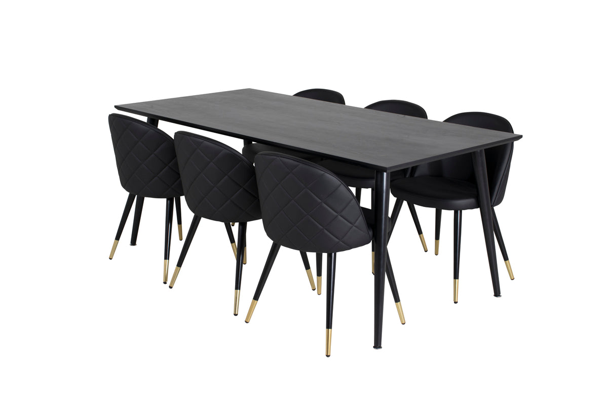 Rectangular Dining Table 180 x 75 x 90 Black + Dining Chair 2-pack Black