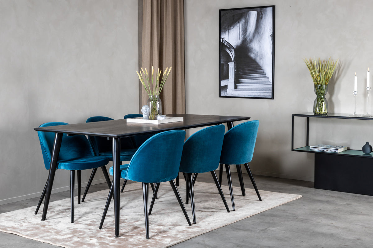 Rectangular Dining Table 180 x 75 x 90 Black + Dining Chair 2-pack Blue