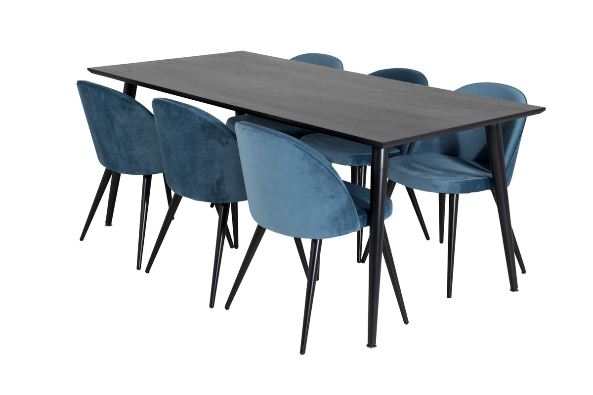 Rectangular Dining Table 180 x 75 x 90 Black + Dining Chair 2-pack Blue