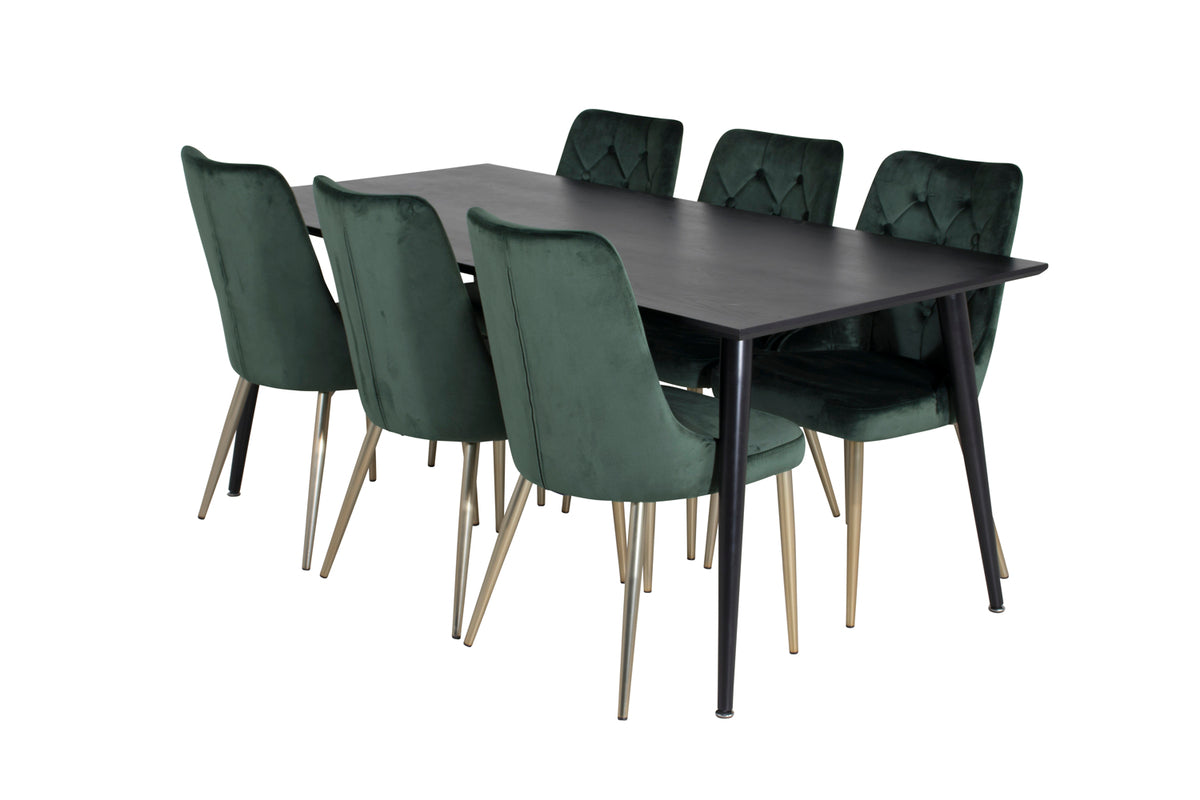 Rectangular Dining Table 180 x 75 x 90 Black + Dining Chair 2-pack Green