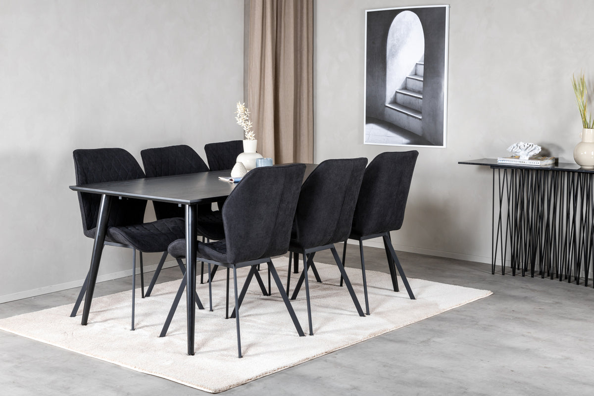 Dining Chair 2-pack Black + Rectangular Dining Table 180 x 75 x 90 Black