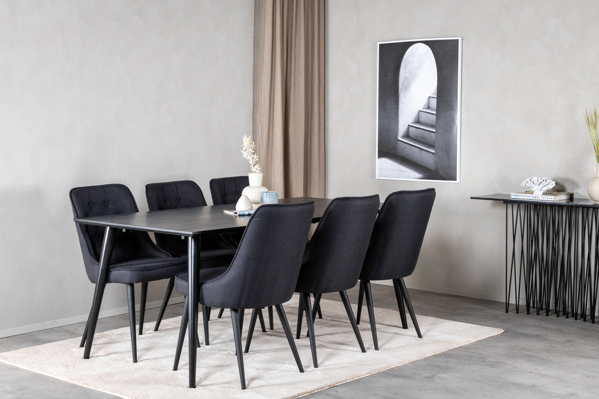 Rectangular Dining Table 180 x 75 x 90 Black + Dining Chair 2-pack Black