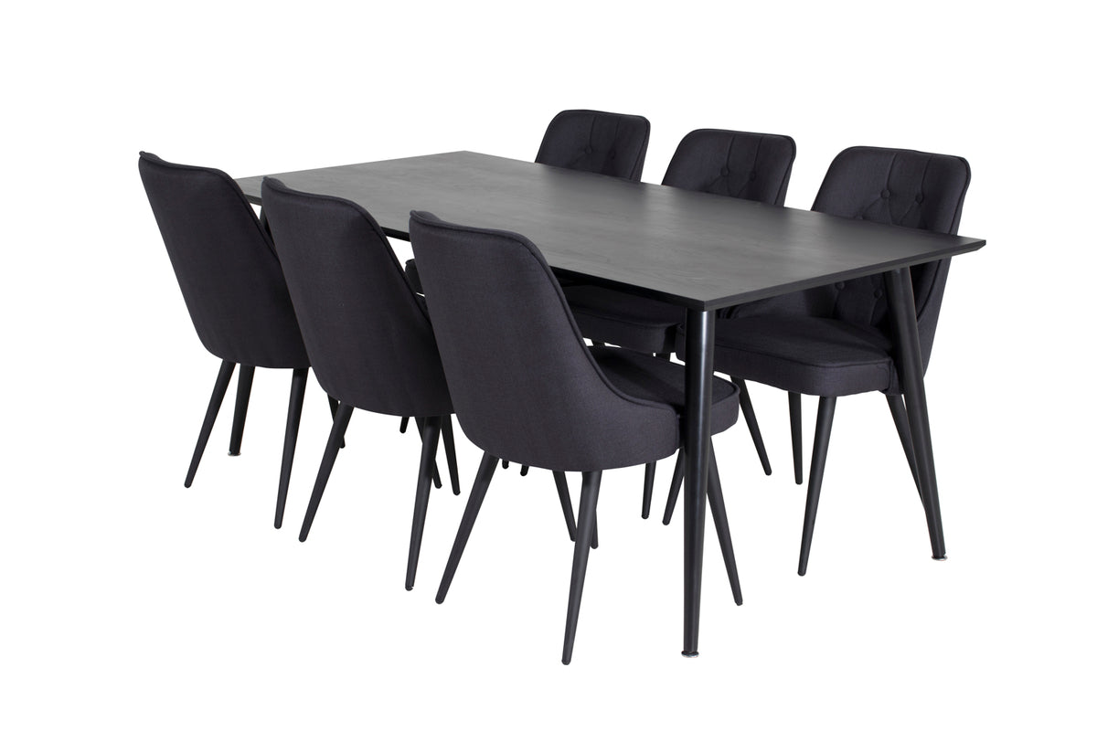 Rectangular Dining Table 180 x 75 x 90 Black + Dining Chair 2-pack Black