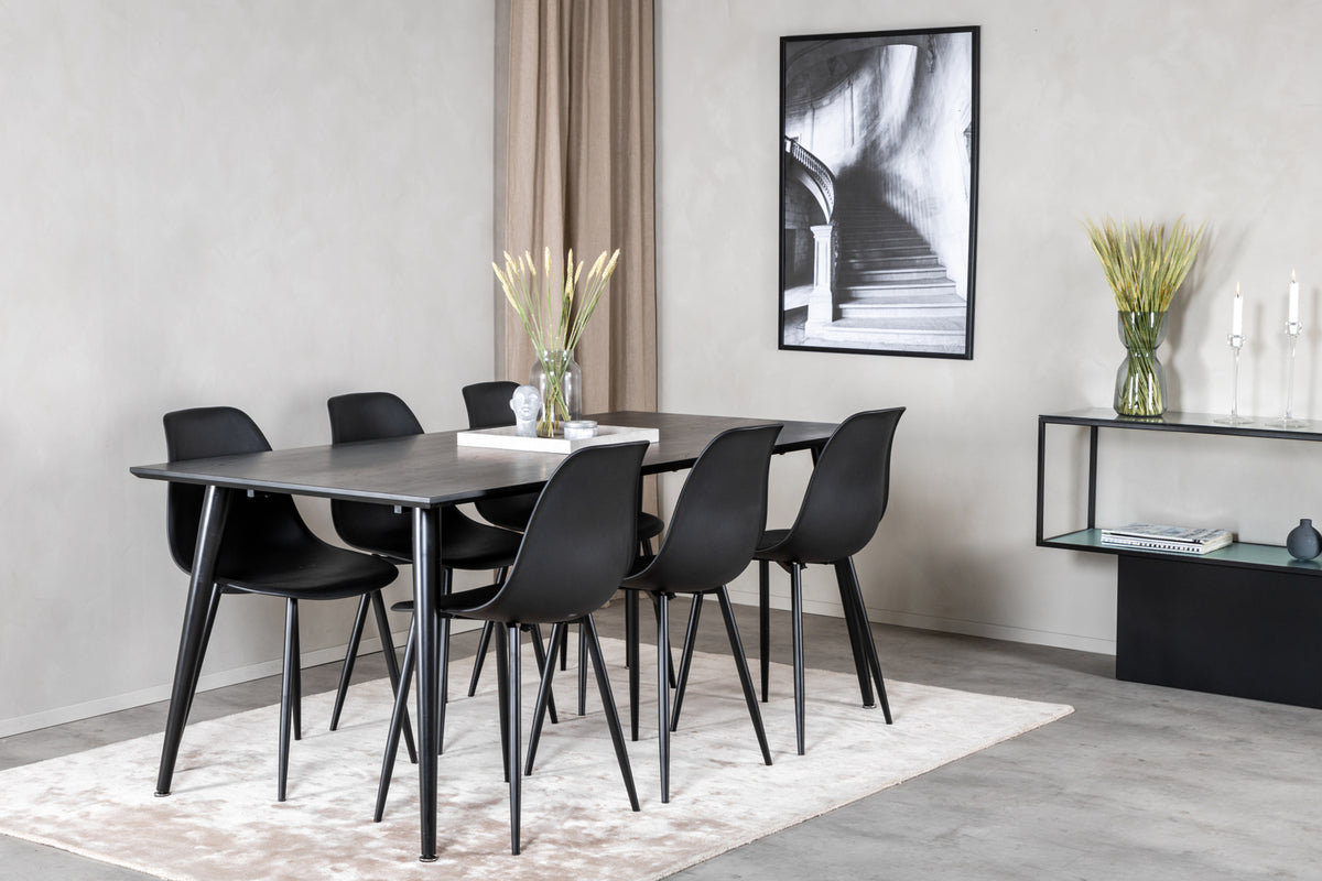 Rectangular Dining Table 180 x 75 x 90 Black + Dining Chair 2-pack Black