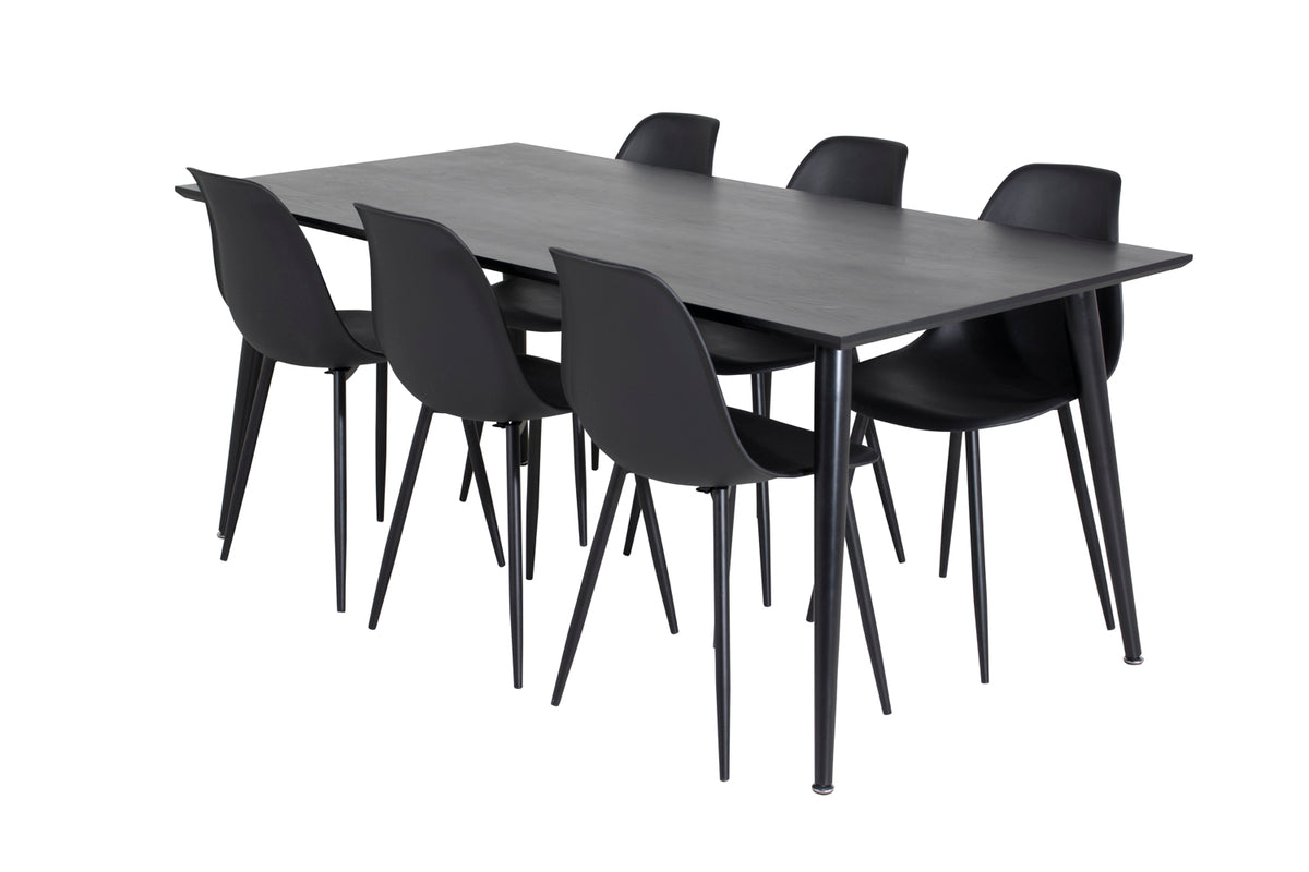 Rectangular Dining Table 180 x 75 x 90 Black + Dining Chair 2-pack Black