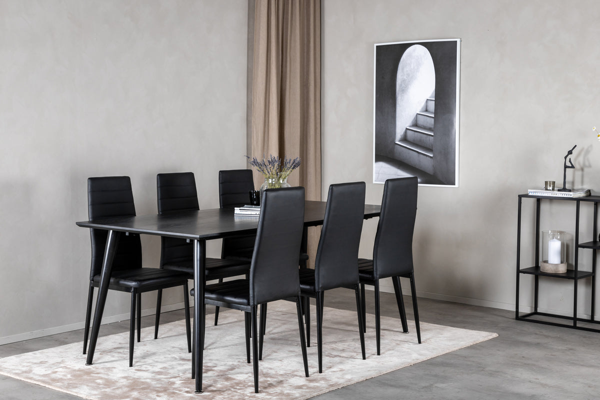 Dining Chair 2-pack Black + Rectangular Dining Table 180 x 75 x 90 Black