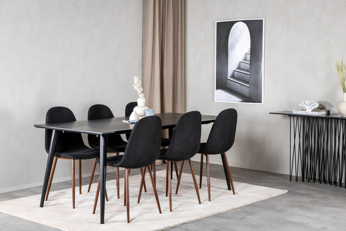 Rectangular Dining Table 180 x 75 x 90 Black + Dining Chair 2-pack Black
