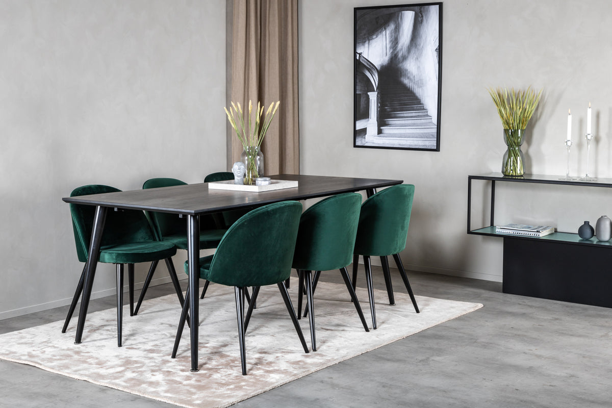 Rectangular Dining Table 180 x 75 x 90 Black + Dining Chair 2-pack Green