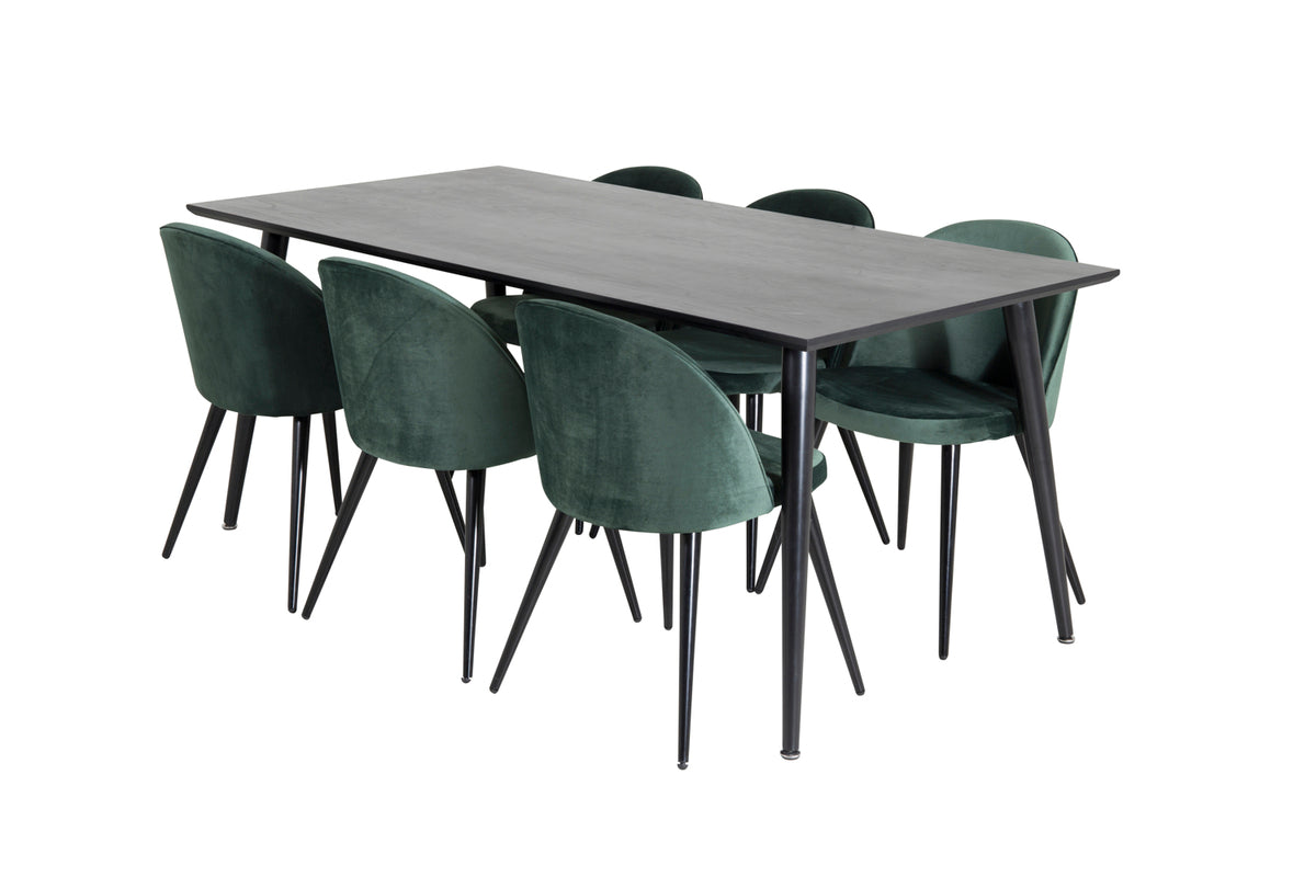 Rectangular Dining Table 180 x 75 x 90 Black + Dining Chair 2-pack Green