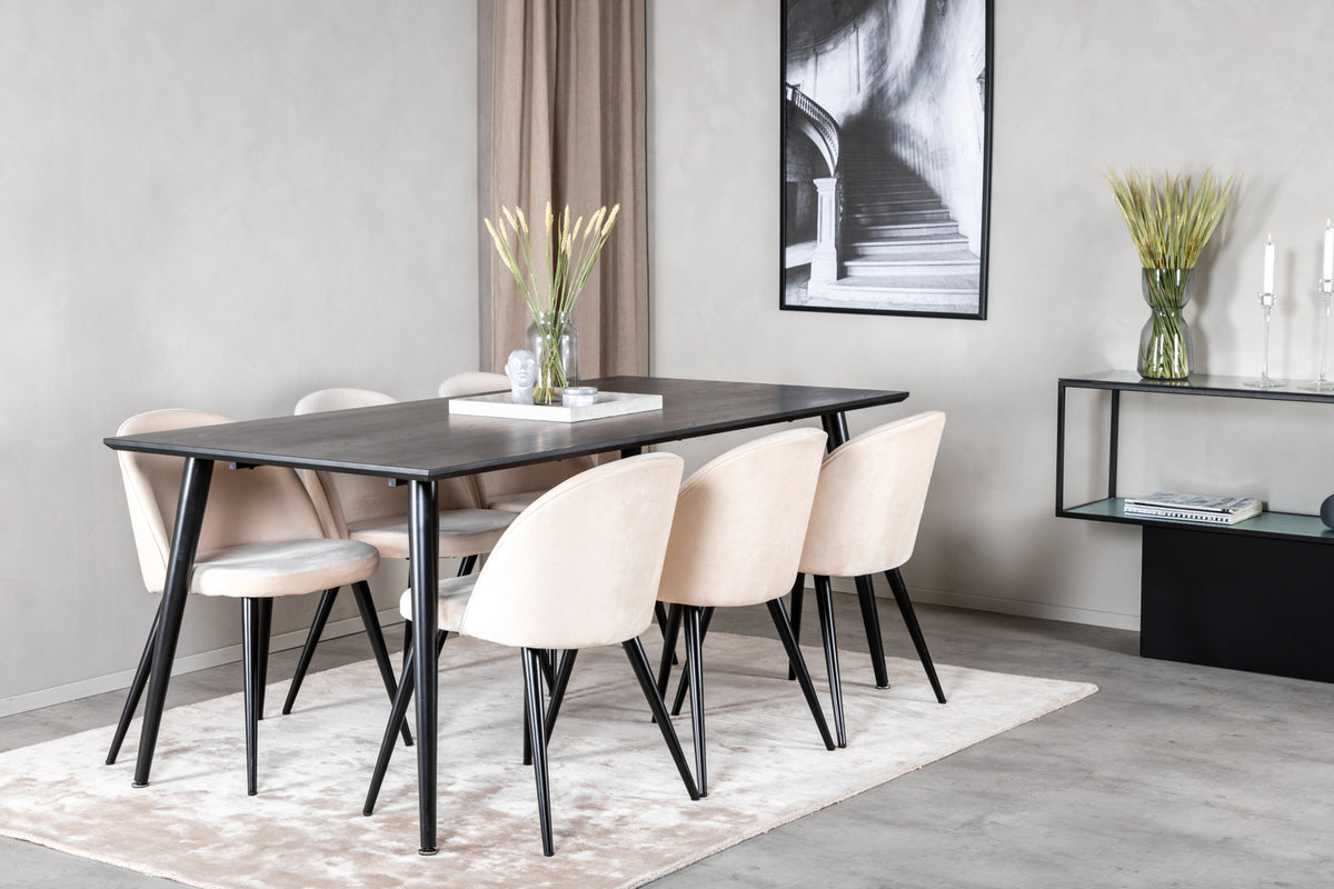 Rectangular Dining Table 180 x 75 x 90 Black + Dining Chair 2-pack Beige
