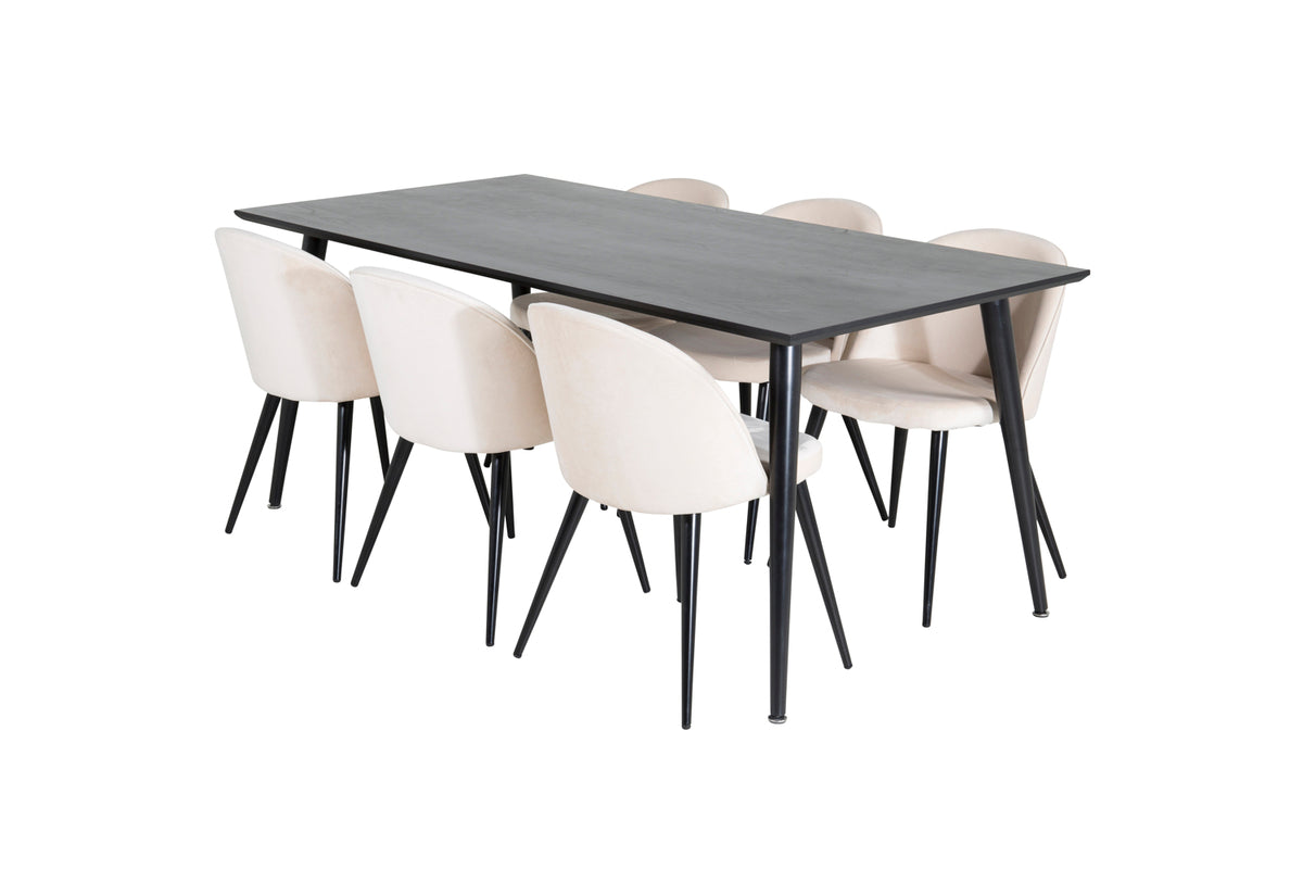 Rectangular Dining Table 180 x 75 x 90 Black + Dining Chair 2-pack Beige