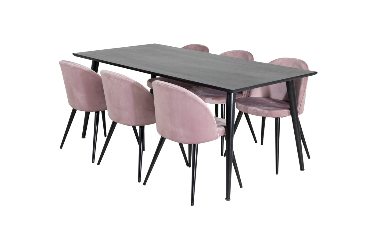 Rectangular Dining Table 180 x 75 x 90 Black + Dining Chair 2-pack Dusty Pink