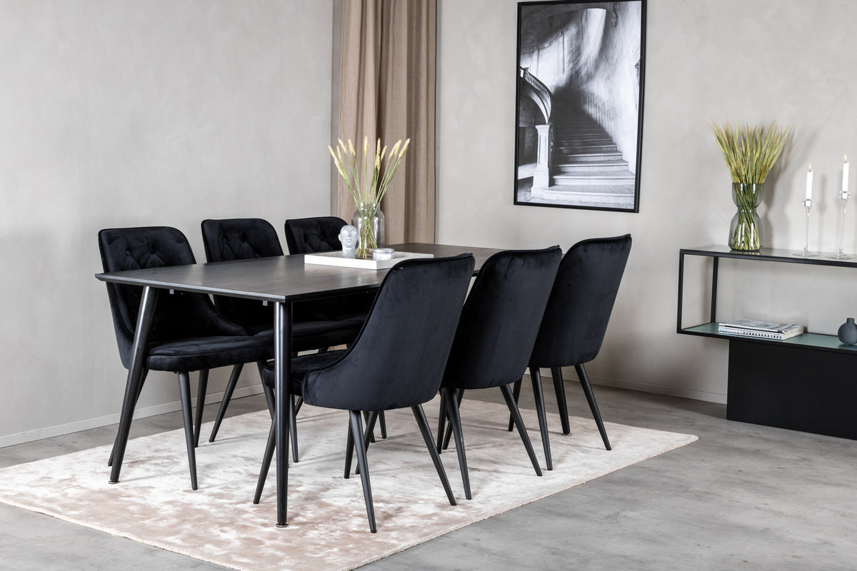 Rectangular Dining Table 180 x 75 x 90 Black + Dining Chair 2-pack Black