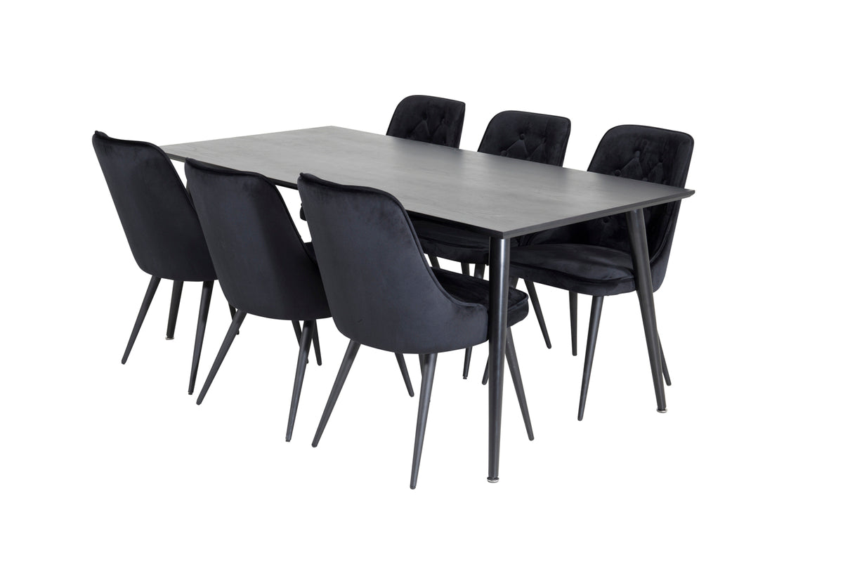 Rectangular Dining Table 180 x 75 x 90 Black + Dining Chair 2-pack Black