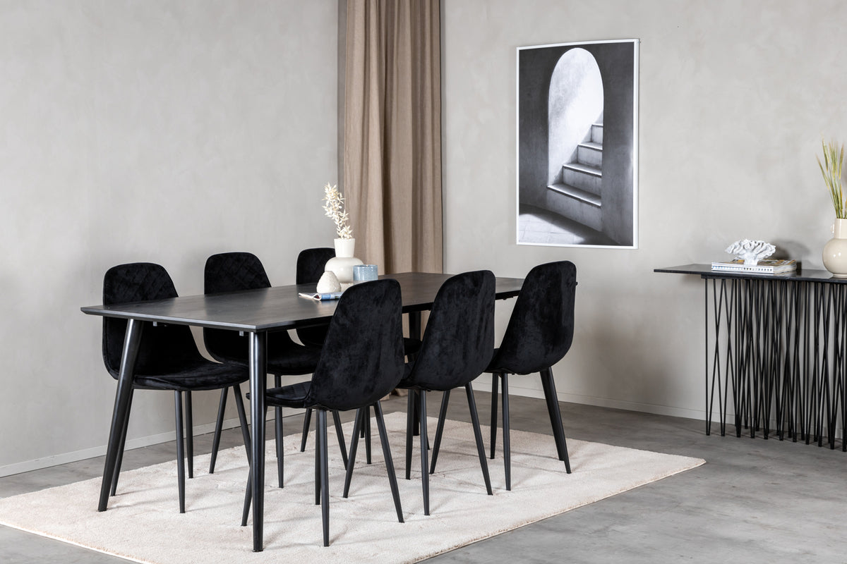 Rectangular Dining Table 180 x 75 x 90 Black + Dining Chair 2-pack Black