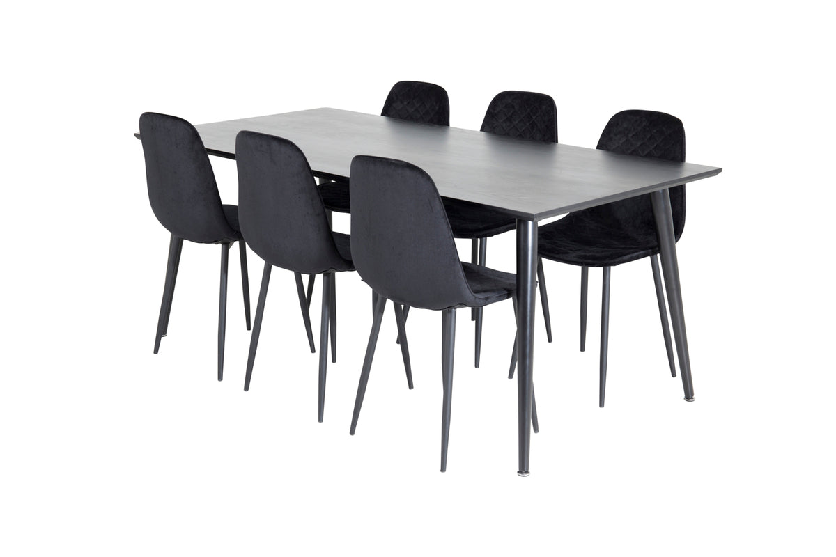 Rectangular Dining Table 180 x 75 x 90 Black + Dining Chair 2-pack Black
