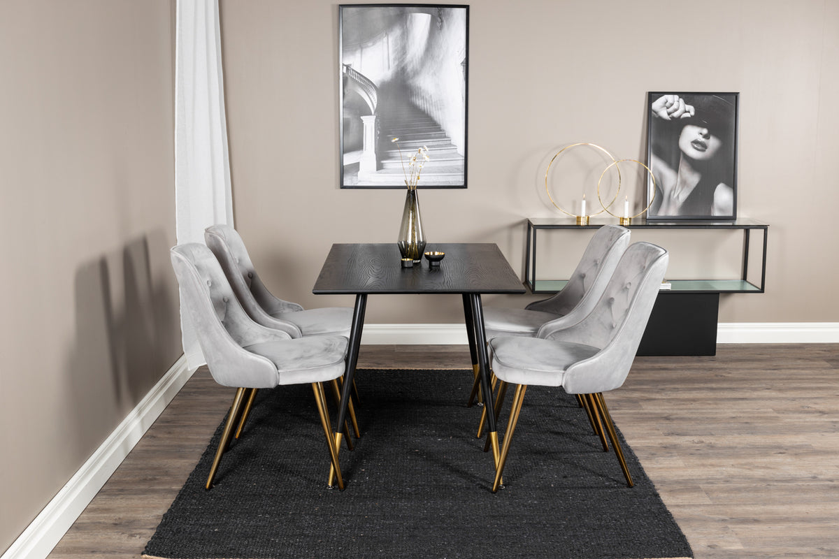 Rectangular Dining Table 75 x 120 x 85 Black + Dining Chair 2-pack Grey