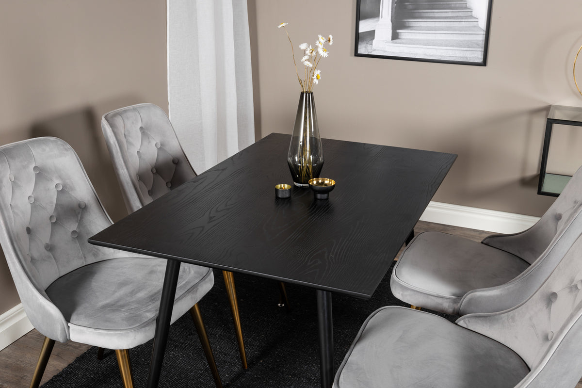 Rectangular Dining Table 75 x 120 x 85 Black + Dining Chair 2-pack Grey