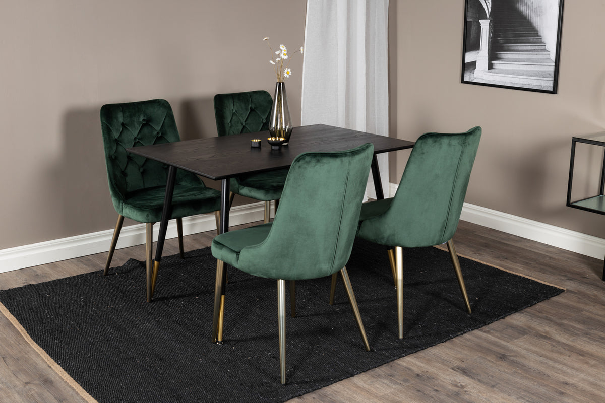 Rectangular Dining Table 75 x 120 x 85 Black + Dining Chair 2-pack Green