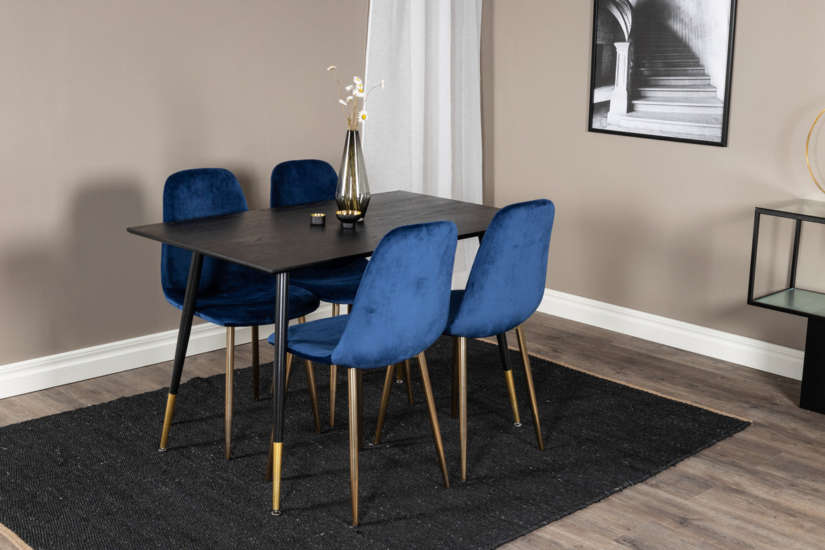 Rectangular Dining Table 75 x 120 x 85 Black + Dining Chair 2-pack Blue