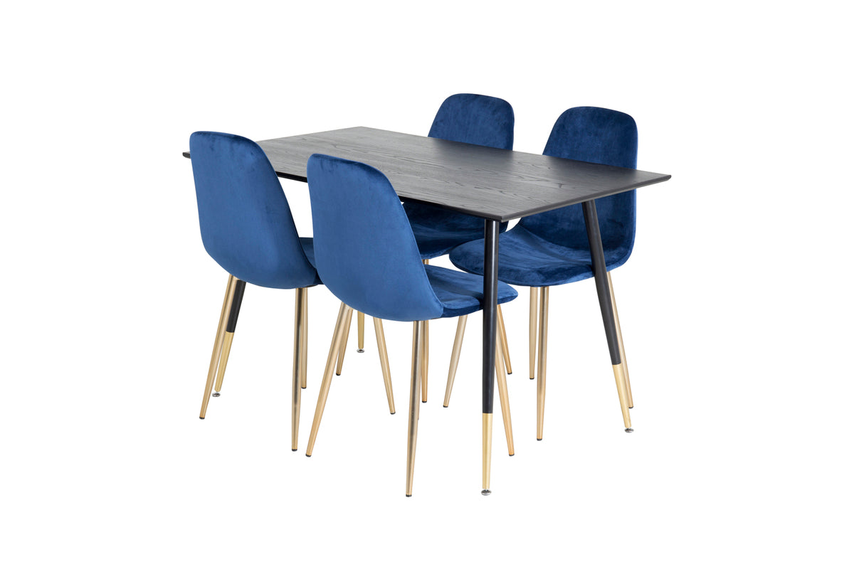 Rectangular Dining Table 75 x 120 x 85 Black + Dining Chair 2-pack Blue