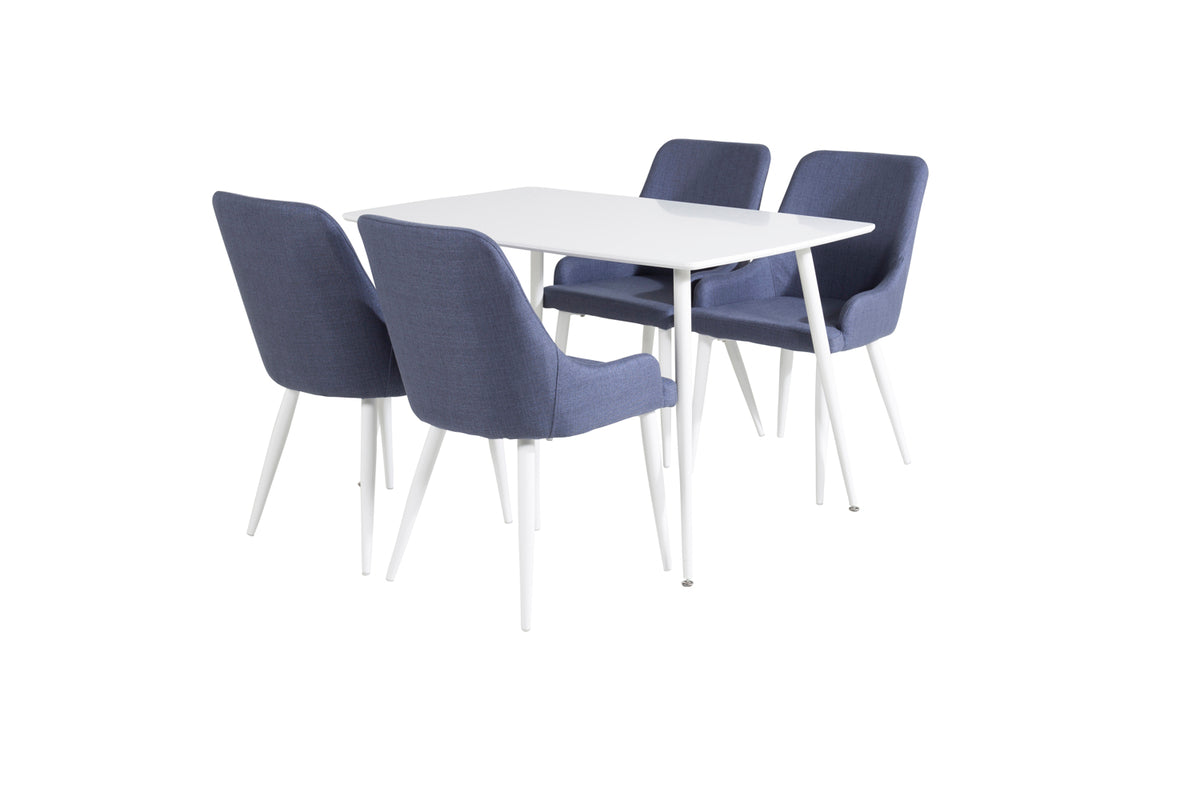 Dining Chair 2-pack Blue + Rectangular Dining Table 75 x 120 x 80 White