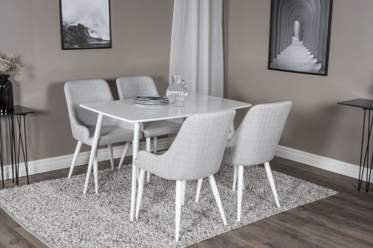 Dining Chair 2-pack Grey + Rectangular Dining Table 75 x 120 x 80 White