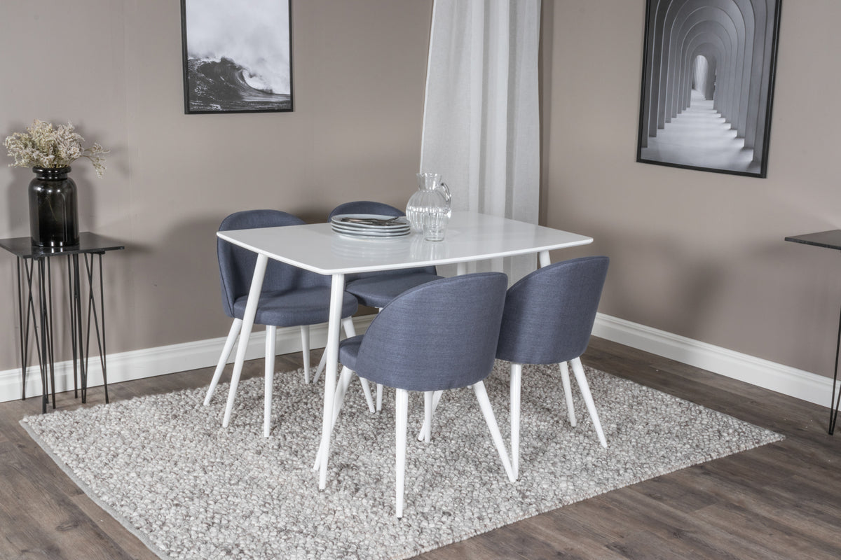 Rectangular Dining Table 75 x 120 x 80 White + Dining Chair 2-pack Blue