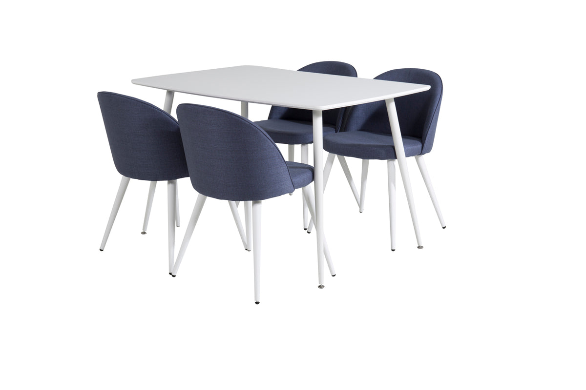 Rectangular Dining Table 75 x 120 x 80 White + Dining Chair 2-pack Blue