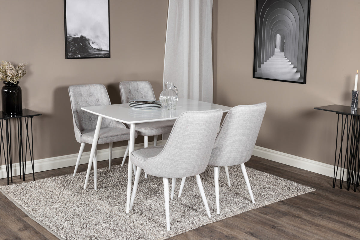 Rectangular Dining Table 75 x 120 x 80 White + Dining Chair 2-pack Light Grey