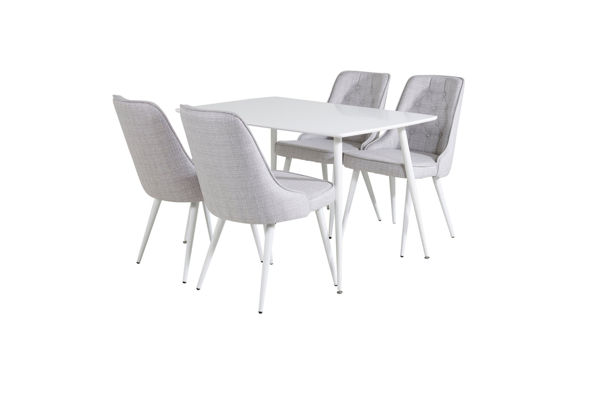 Rectangular Dining Table 75 x 120 x 80 White + Dining Chair 2-pack Light Grey