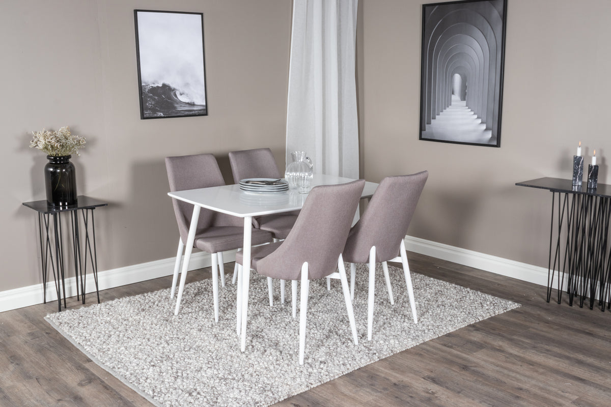 Dining Chair 2-pack Grey + Rectangular Dining Table 75 x 120 x 80 White