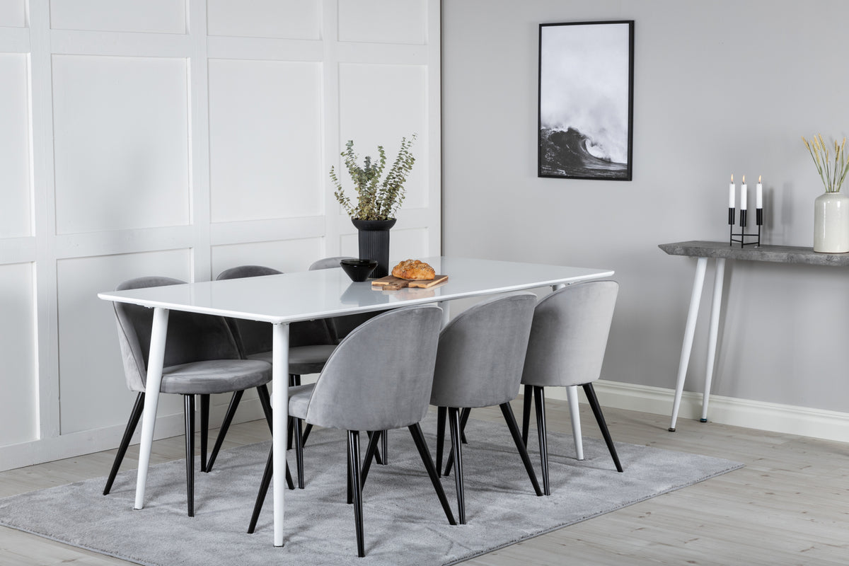 Rectangular Dining Table 180 x 75 x 90 White + Dining Chair 2-pack Grey