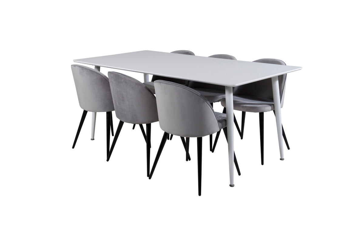 Rectangular Dining Table 180 x 75 x 90 White + Dining Chair 2-pack Grey