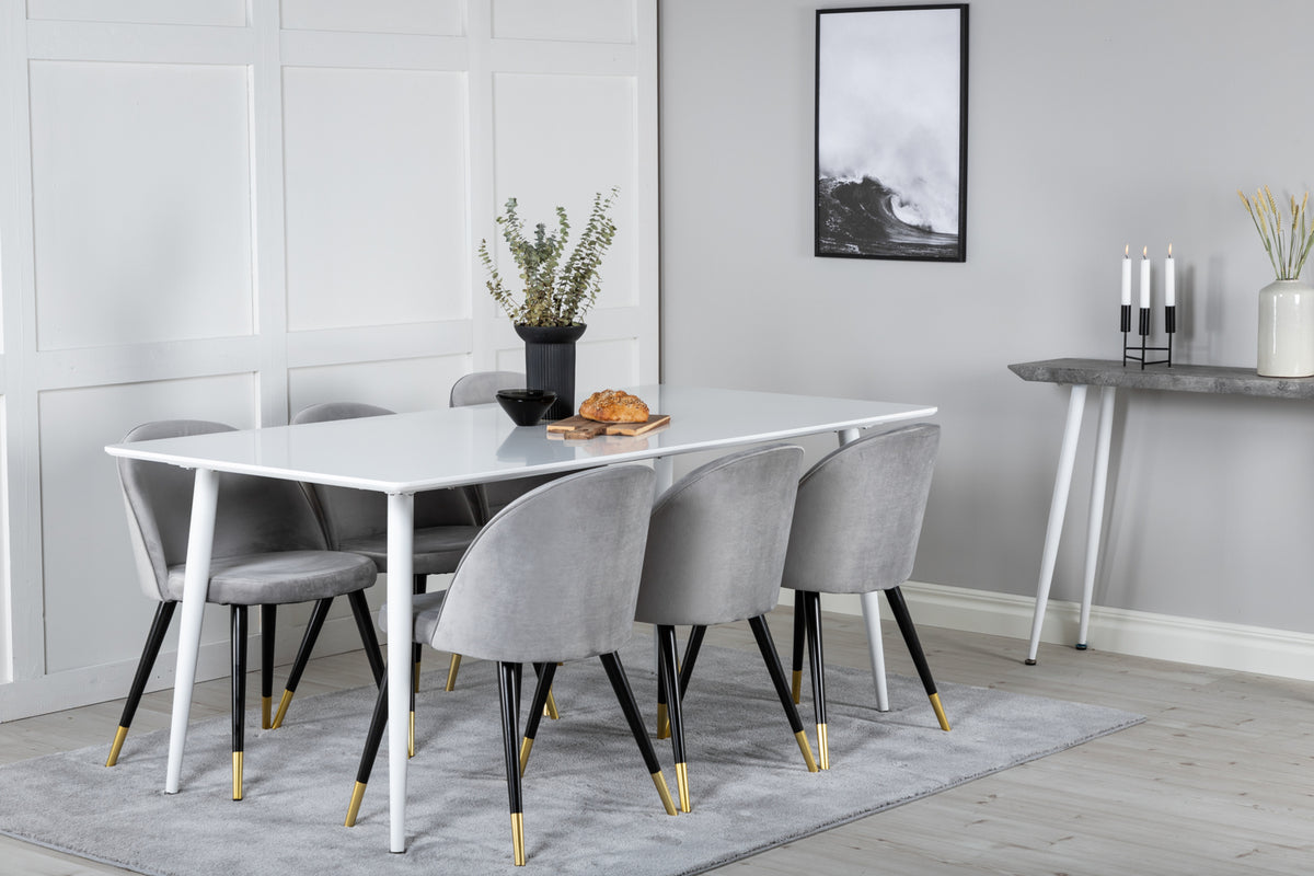 Rectangular Dining Table 180 x 75 x 90 White + Dining Chair 2-pack Grey