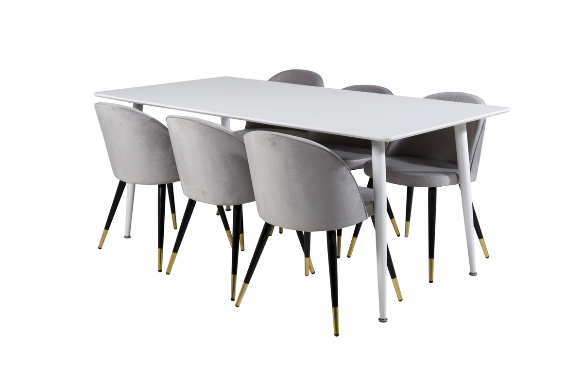 Rectangular Dining Table 180 x 75 x 90 White + Dining Chair 2-pack Grey