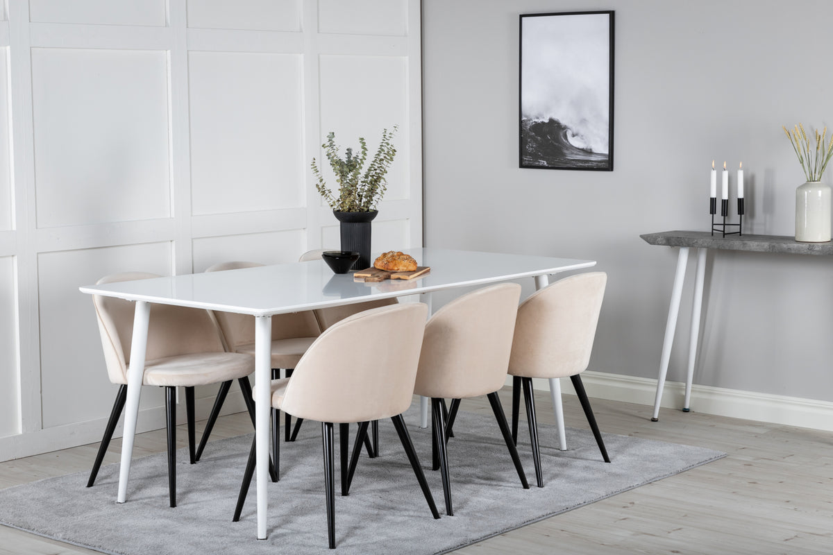 Rectangular Dining Table 180 x 75 x 90 White + Dining Chair 2-pack Beige