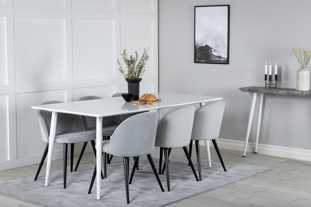 Rectangular Dining Table 180 x 75 x 90 White + Dining Chair 2-pack Light Grey