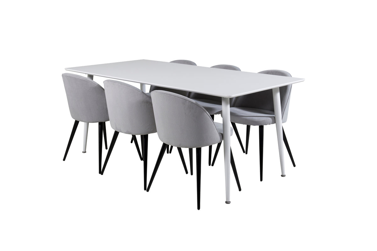 Rectangular Dining Table 180 x 75 x 90 White + Dining Chair 2-pack Light Grey
