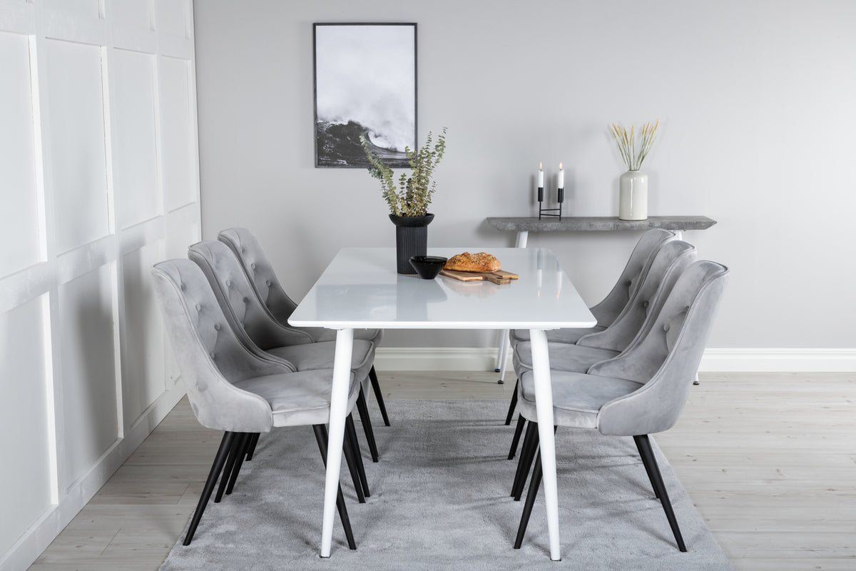 Rectangular Dining Table 180 x 75 x 90 White + Dining Chair 2-pack Light Grey
