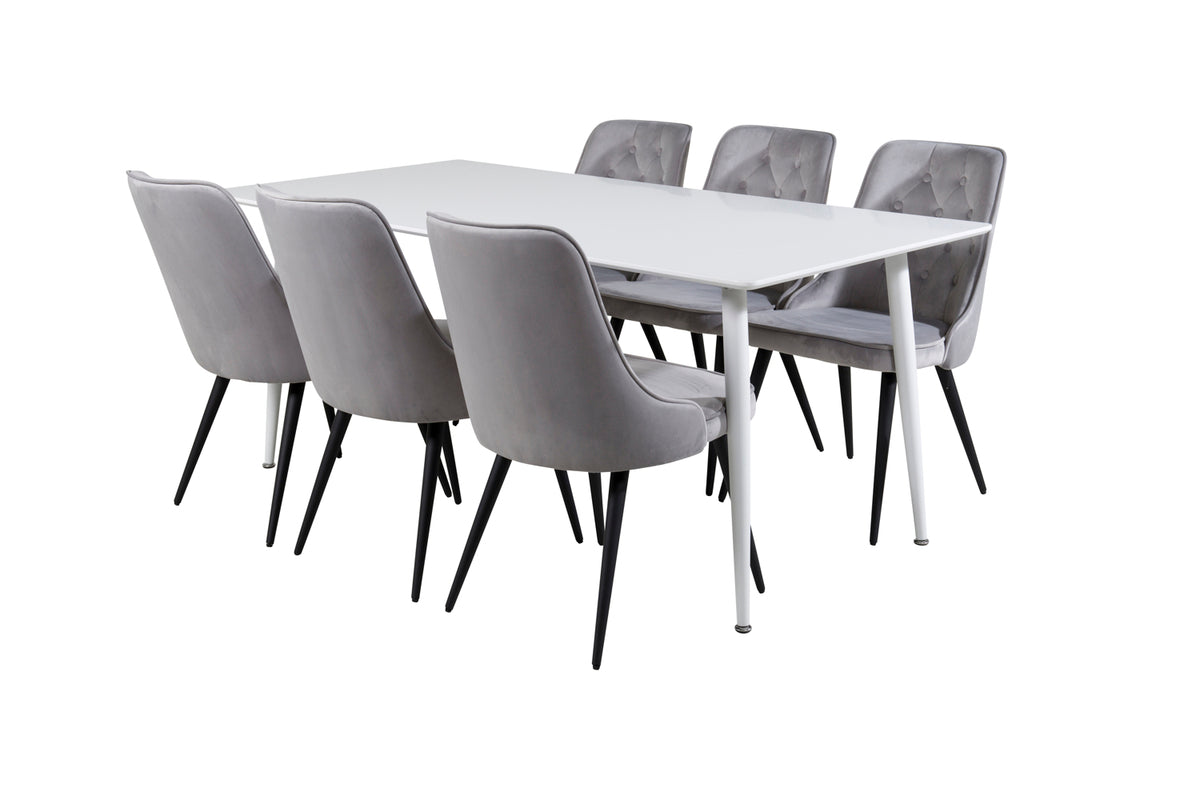 Rectangular Dining Table 180 x 75 x 90 White + Dining Chair 2-pack Light Grey