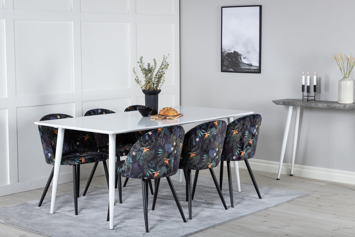 Rectangular Dining Table 180 x 75 x 90 White + Dining Chair 2-pack Black
