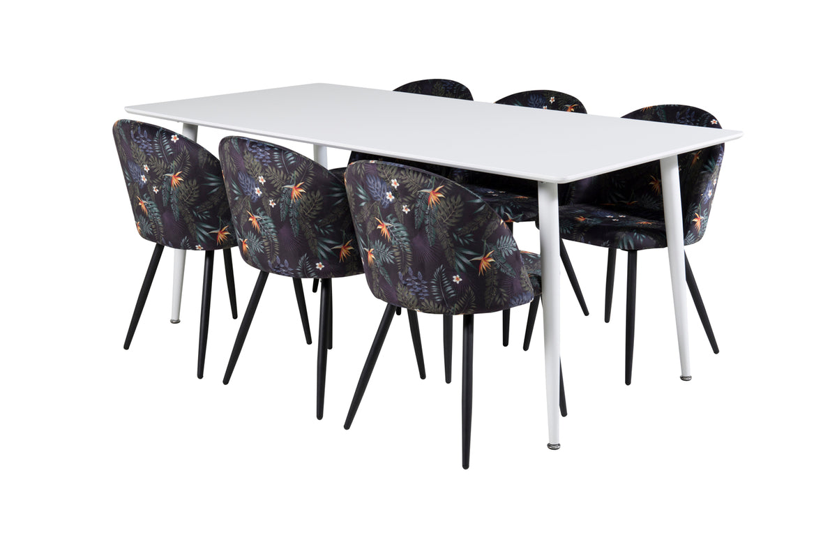 Rectangular Dining Table 180 x 75 x 90 White + Dining Chair 2-pack Black