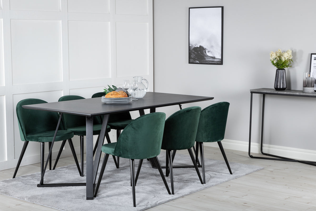 Dining Chair 2-pack Green + Rectangular Dining Table 180 x 75 x 90 Black